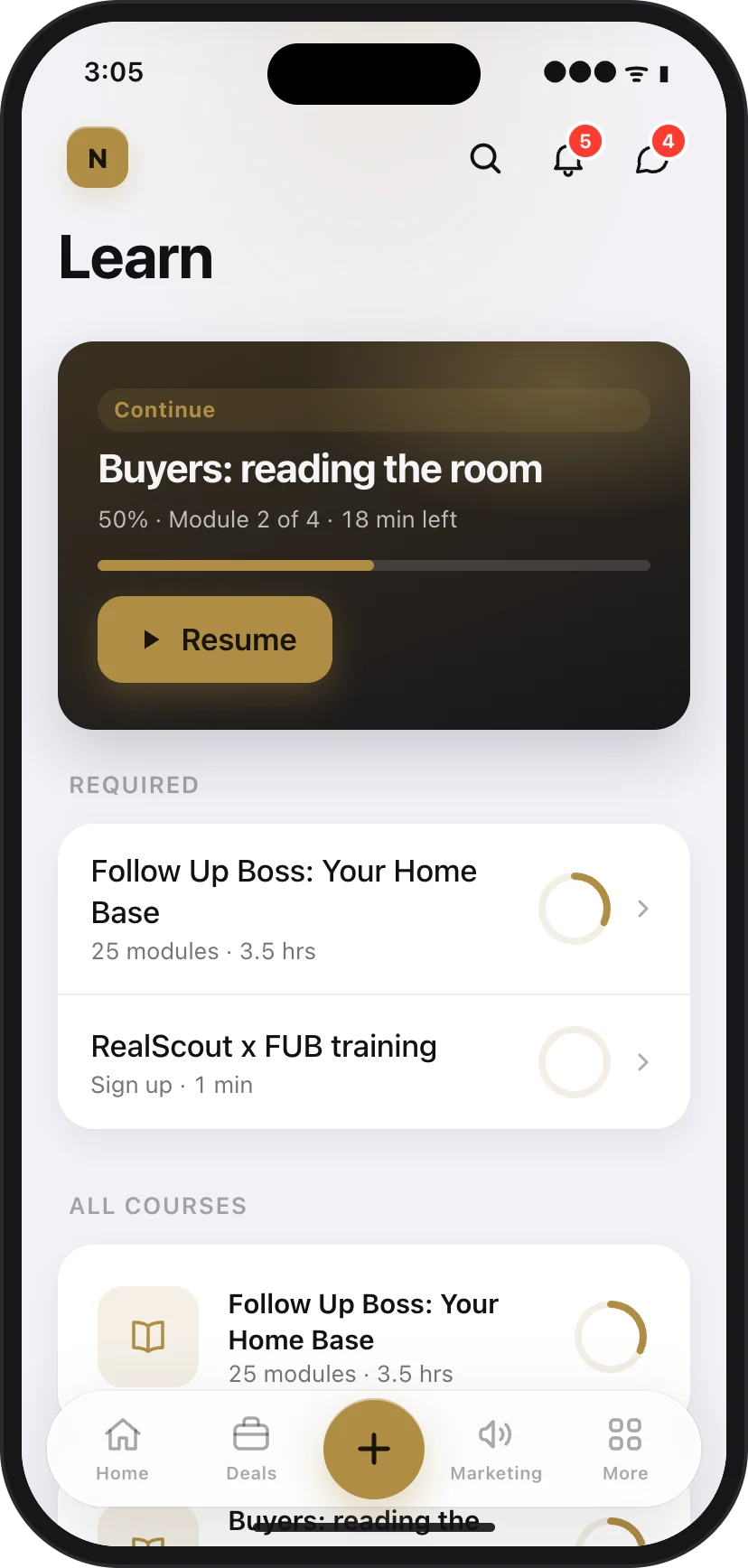 Courses on iPhone