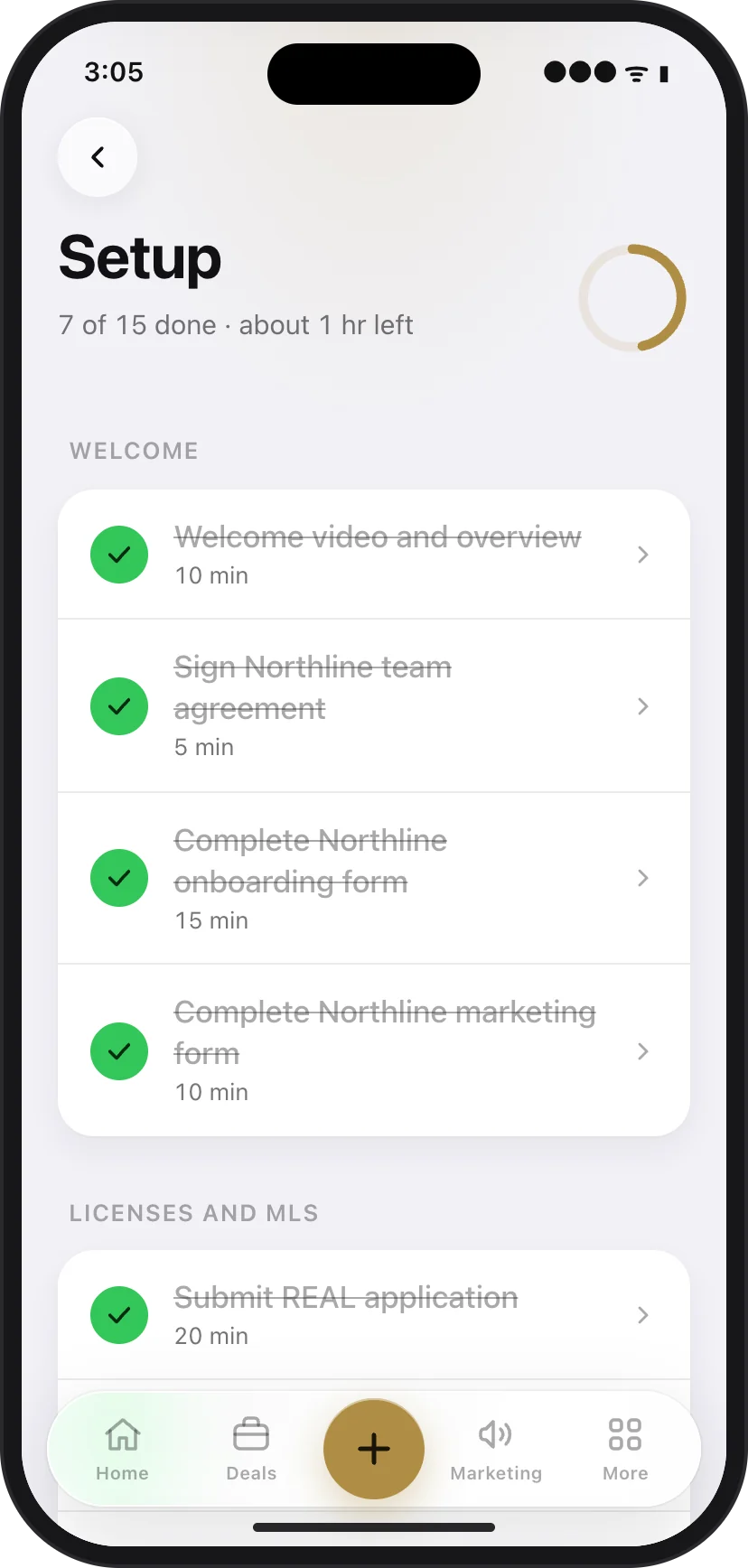 Onboarding checklist on iPhone