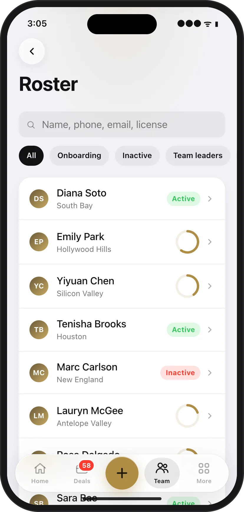 Roster with the new agent on iPhone